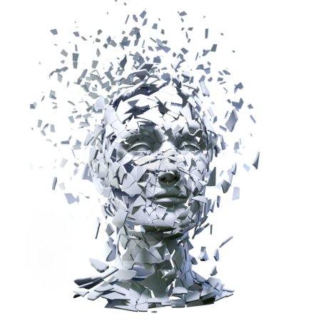 Exploded Plaster Human Head Isolated on White 3D illustration. Mental Health Awareness. Anxiety, Depression, Stress, Disorder, Confusion. 