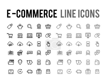 E-Commerce Online-Shopping, Lieferung Vektor Linie Icon Collection Set für E-Shop-Verkäufer