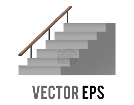 Illustration for The classic grey retro style staircases with brown armrest icon - Royalty Free Image