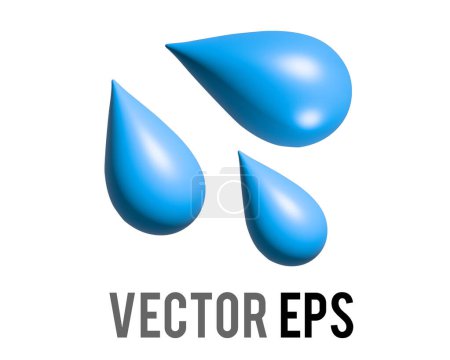 Illustration for Vector three light blue droplets 3D icon, as sweat beads, splashing down to right - Royalty Free Image