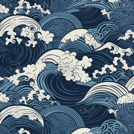 Photo for A serene indigo Japanese wave pattern capturing the calming essence of nature and traditional art. The intricate design and elegant brushstrokes evoke a sense of tranquil beauty, bringing a touch of serenity and culture to any project or space - Royalty Free Image