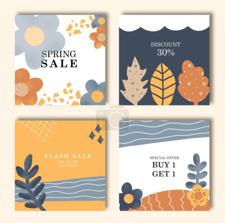 set of sale poster with cute color modern abstract floral shape elements