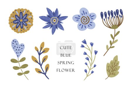 Téléchargez les illustrations : Un ensemble d'esthétique mignon printemps et été collection clip art fleur - en licence libre de droit