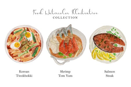 Illustration for Asian food watercolor illustration collection - Royalty Free Image