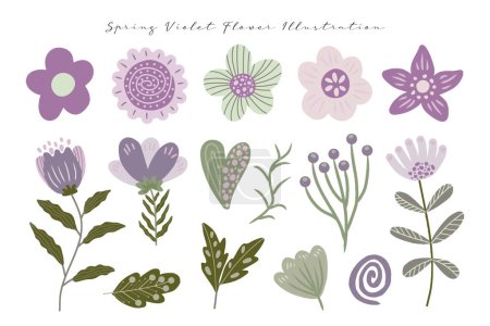 Illustration for A set of aesthetic cute spring and summer flower clip art collection - Royalty Free Image