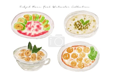 Illustration for A set of indonesian food ramadan menu watercolor illustration - Royalty Free Image