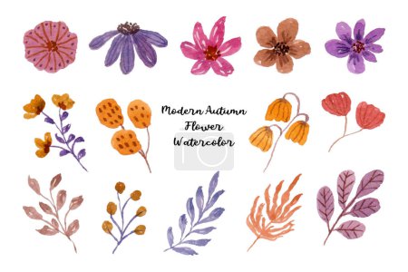 Illustration for Vintage Autumn Flower and Leaf Watercolor Collection - Royalty Free Image