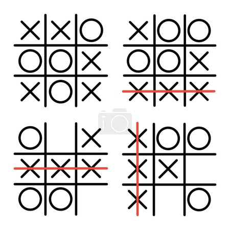 Set tic tac toe in hand drawn style. X-O game. Editable stroke. Vector illustration
