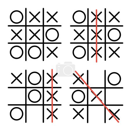 Set tic tac toe in hand drawn style. X-O game. Editable stroke. Vector illustration