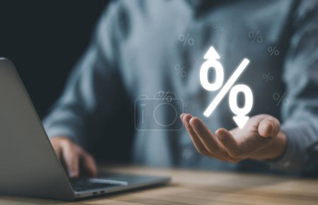 Photo for Percent icon. concept of interest bank, debt, tax, and loan percentage. inflation increases economic, and business profit growth or low-down. interest rate rises high or decreases. - Royalty Free Image
