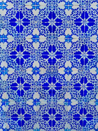 Foto de Azulejos antiguos de Lisboa, azulejos portugués mosaico sin costura Patrón de la frontera. Azulejo de cerámica Estilo - Imagen libre de derechos