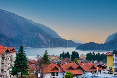 Amazing view of Molveno blue lake in Trentino Alto Adidge province, northern Italy