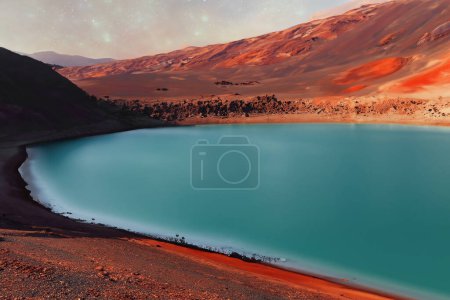 Foto de Marte Planeta Superficie Con lago de agua no hay imagen real - Imagen libre de derechos