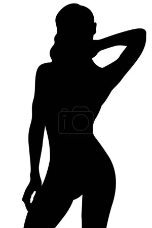 Téléchargez les illustrations : Silhouette d'une femme pose sexy isolé sur blanc vecteur illustration mains sur hanche - en licence libre de droit