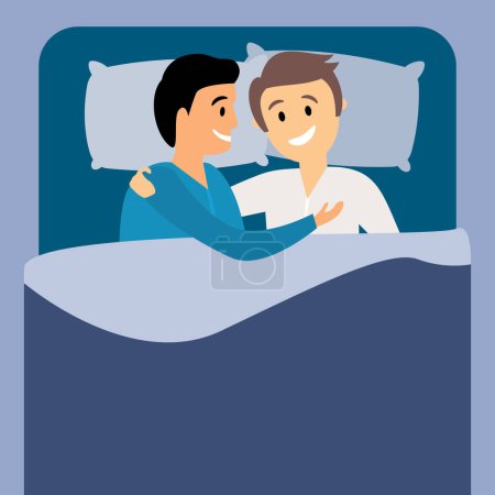 Foto de Hombre pareja gay durmiendo en el dormitorio. Chicos abrazándose mientras descansan en la cama. Ilustración vectorial plana. Homosexualidad, concepto de relación homosexual - Imagen libre de derechos