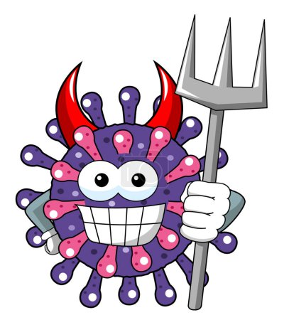 Foto de Dibujos animados mascota personaje virus o bacteria diablo hlding tridente arma aislado vector ilustración - Imagen libre de derechos