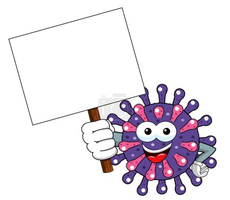 Foto de Dibujos animados mascota carácter virus o bacteria sosteniendo banner en blanco comunicación publicidad concepto aislado vector ilustración - Imagen libre de derechos