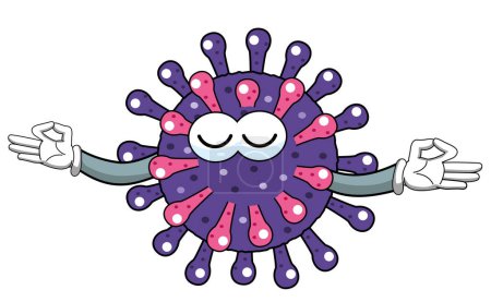 Foto de Dibujos animados mascota personaje virus o bacteria meditación youga relajante concepto aislado vector ilustración - Imagen libre de derechos