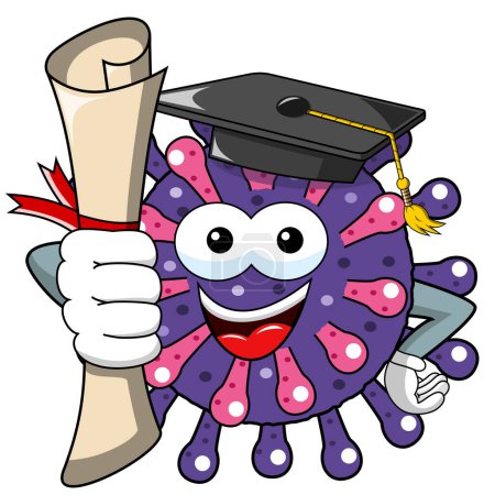 Cartoon mascot character virus or bacterium graudated degree celebration isolated vector illustration