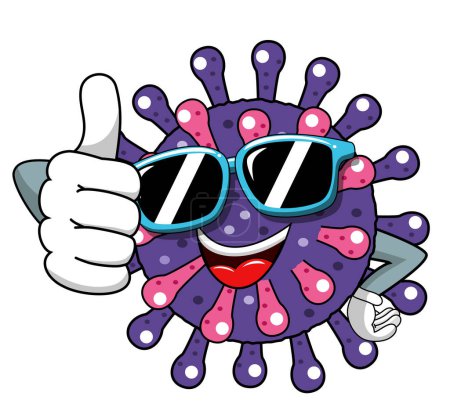 Karikatur-Maskottchen Charaktervirus oder Bakterium mit Sonnenbrille isolierte Vektorillustration