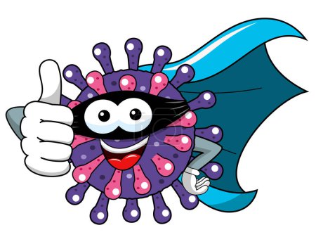 Foto de Caricatura mascota personaje virus o bacteria superhéroe capa y máscara aislado vector ilustración - Imagen libre de derechos