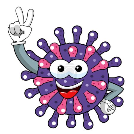 Foto de Dibujos animados mascota carácter virus o bacteria victorius signo aislado vector ilustración - Imagen libre de derechos