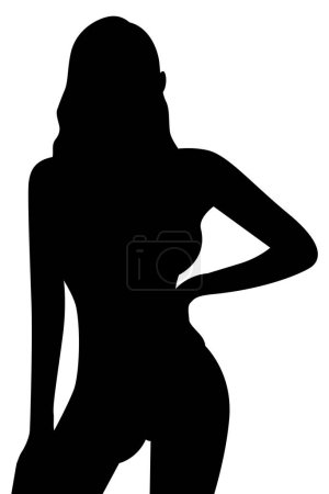 Téléchargez les illustrations : Silhouette d'une femme pose sexy isolé sur blanc vecteur illustration mains sur hanche - en licence libre de droit