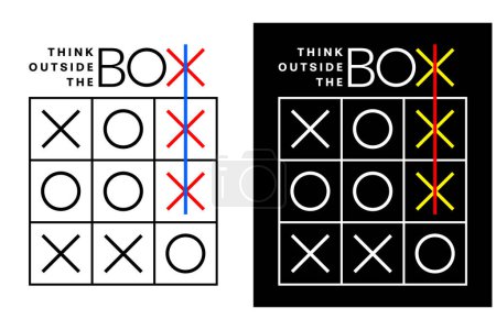 Tic tac toe game think outside the box stock vector illustration on white and black background
