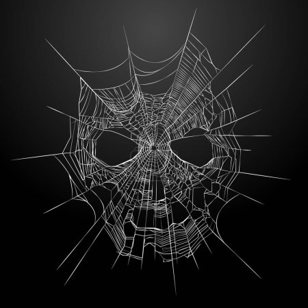 Téléchargez les photos : Toile d'araignée en forme de crâne sur fond noir. Illustration vectorielle. Eps 10. 2 couleurs. papier peint Halloween. - en image libre de droit