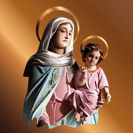 Téléchargez les illustrations : Notre-Dame, Vierge Marie tenant l'Enfant Jésus Catholicisme Saint Symbole Image vectorielle Illustration. - en licence libre de droit