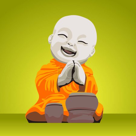 Téléchargez les photos : Petit bouddha avec tambour. Statue de personnage de dessin animé moine bouddhiste. - en image libre de droit