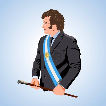 Ilustración de Milei, presidente, argentino, retrato de dibujos animados, ilustración vectorial - Imagen libre de derechos