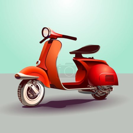 Téléchargez les photos : Cyclomoteur rouge vintage. Scooter vintage sur la route. Illustration vectorielle. Eps 10 - en image libre de droit