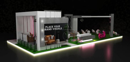 Téléchargez les photos : Modélisation de stand d'exposition Tarde pour l'identité d'entreprise, conception de stand pour le salon. Rendu 3D - en image libre de droit