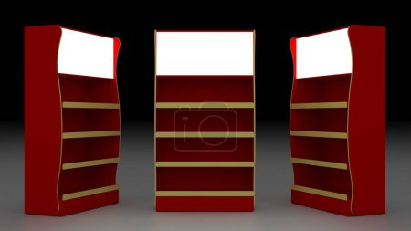 Superstore shelf end cap display for product point of sale. 3D Illustration