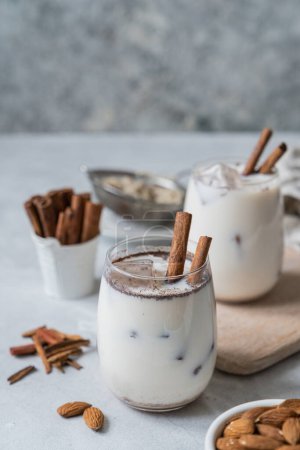 Photo for Horchata drink - traditional mexican rice based drink with cinnamon and almonds. High quality photo - Royalty Free Image