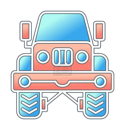 Téléchargez les illustrations : Vue de face de l'icône Jeep, Illustration vectorielle - en licence libre de droit