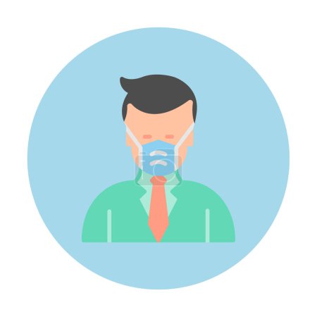 Ilustración de Hombre en la máscara de la cara icono de la línea, pictograma vectorial de prevención de enfermedades. Protección contra el desgaste del coronavirus, la contaminación del aire, el polvo, la gripe ilustración, signo para la tienda de equipos médicos. - Imagen libre de derechos