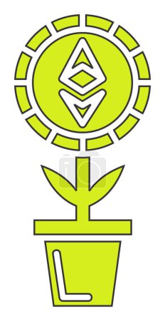 Ilustración de Signo de Ethereum creciendo de la planta en el icono del pote, ilustración del vector - Imagen libre de derechos
