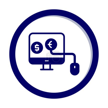 Ilustración de Icono de ilustración para monitor con símbolo de dólar y moneda euro. Gana dinero en línea con ganancias de dinero en euros. - Imagen libre de derechos
