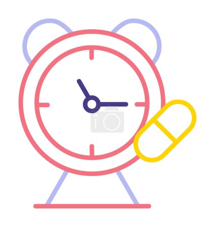 Ilustración de Reloj despertador y cápsula icono plano, ilustración vectorial - Imagen libre de derechos