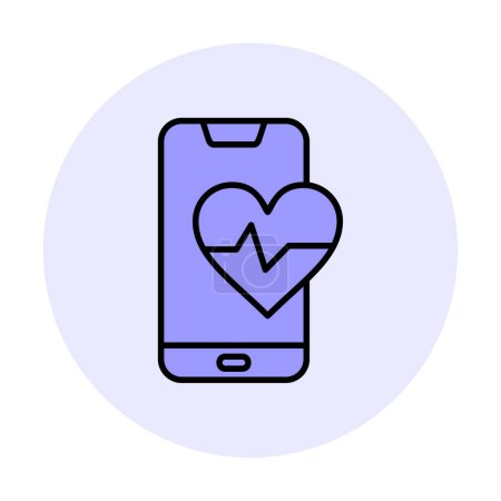 Téléchargez les illustrations : Symbole de fréquence cardiaque sur l'écran du smartphone, icône de style de ligne, conception vectorielle - en licence libre de droit