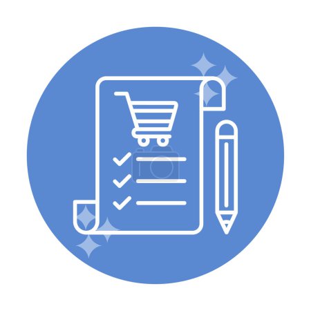 Ilustración de Icono de lista de compras con carrito de compras y lápiz, ilustración vectorial - Imagen libre de derechos