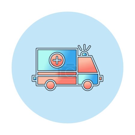 Ilustración de Icono de vector de coche ambulancia con colores simples. Vista desde un lado - Imagen libre de derechos