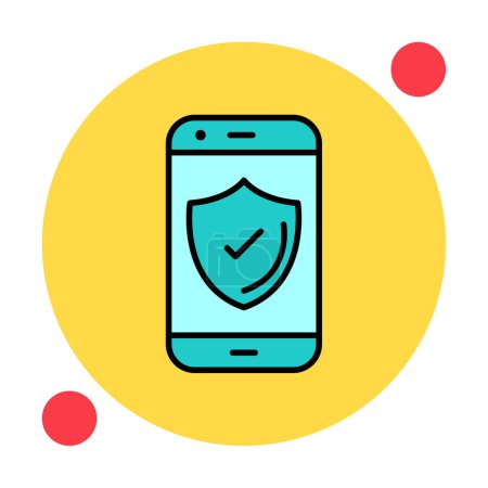 Ilustración de Icono plano de seguridad, teléfono con escudo - Imagen libre de derechos