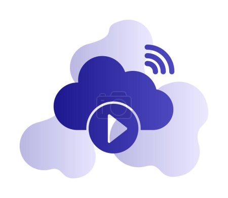 Téléchargez les illustrations : Cloud Media Play Icône. Icône Cloud Computing. - en licence libre de droit