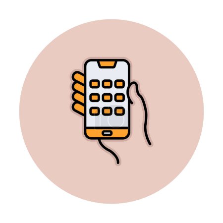 Illustration for Hand holds phone with Dial Screen web icon, vector illustration . Flat vector concept illustration of male hand and smartphone - Royalty Free Image