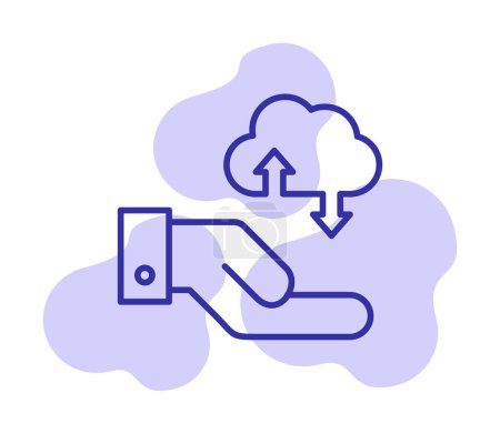 Téléchargez les illustrations : Cloud Data Transfer icône de ligne de couleur - en licence libre de droit