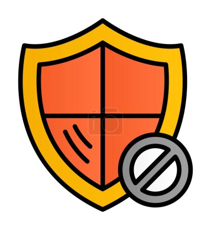 Ilustración de Escudo protegido con icono de vector de bloque - Imagen libre de derechos