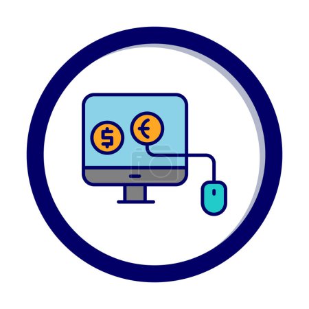 Illustration for Illustration icon for monitor with dollar and euro currency symbol. Make money online with euro money earnings. - Royalty Free Image